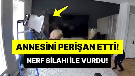 Seyyar Merdiven Üzerinde Boya Yapan Annesini Nerf Silahı ile Vurarak Düşüren Çocuğun Viral Olan Anları