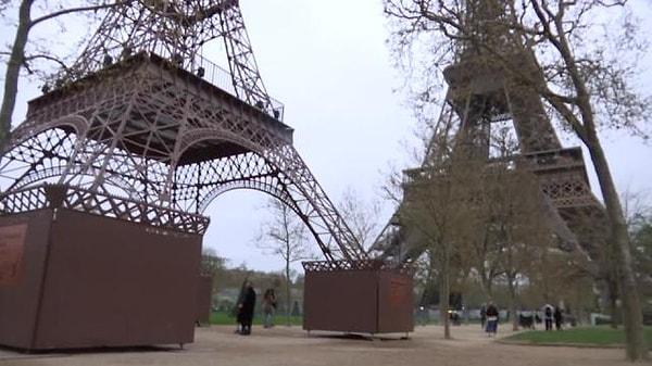 Peki bu gizemli 'bebek' kulenin sırrı ne? 1 Nisan şakası gibi algılanan kule, aslında sanatçı Philippe Maindron'un hazırladığı yaklaşık 32 metre uzunluğunda 'Eiffela' isimli bir eser!