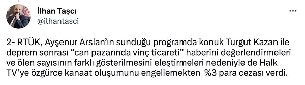 Halk TV'deki “Can pazarında vinç ticareti” haberi de aynı şekilde ceza aldı.