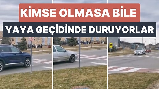 Kanada'da Yaşayan Bir Türk Yaya Geçidinde Bekleyen Kimse Olmasa da Duran Araçların Videosunu Paylaştı