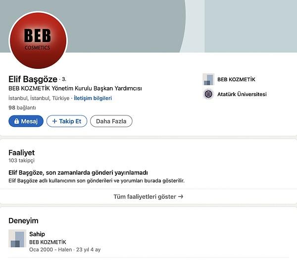Koku setinin üretildiği marka olan BEB Kozmetik'in sahibi ise Linkedln sayfasında AKP Kadın Kolları Yöneticisi Elif Başgöze olarak görünüyor.
