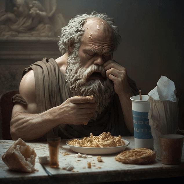 10. Sokrates, mukbang videosu çekerken bile pesimist.