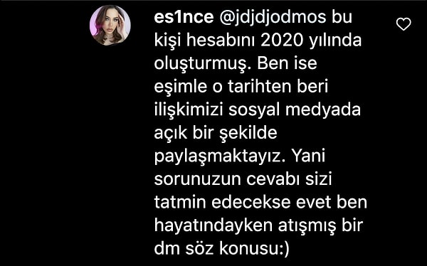 Ayrıca bir takipçisinin sorduğu "Siz hayatındayken mi atmış öncesinde mi?" sorusuna ise bu şekilde cevap verdi 👇