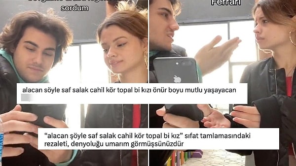 7- TikTok'taki eğlenceli akıma ayak uyduran çift araba logolarını bilmeye çalıştı. Kız arkadaşına gösterdiği araba logolarına her yanlış cevabında su dökerek video çeken çiftin videosu bazı kesim tarafından tepki çekti.