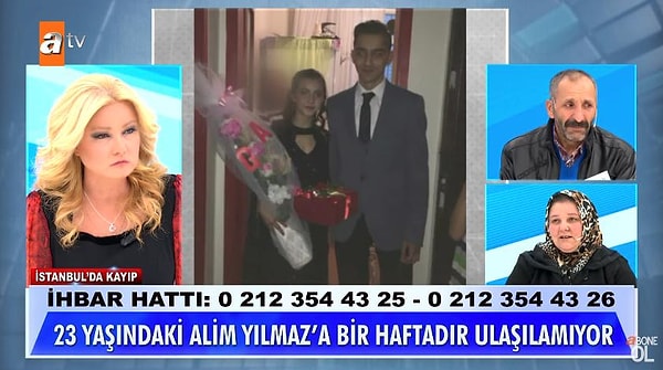 İsmail ve Gül Yılmaz çifti günlerdir ulaşamadıkları oğulları 23 yaşındaki Alim Yılmaz'ı bulmak için Müge Anlı'nın kapısını çalmıştı ve canlı yayında herkesi şaşırtan durumlar anlatılmıştı.