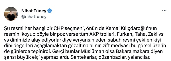 Söz konusu hareketin bir CHP seçmeni tarafından yapılması hâlinde tepkilerin çok farklı olacağı söylendi.👇