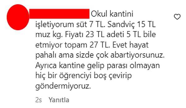 Dedik ya bizim hesabımızı pahalı bulanlar da oldu diye. Biz marketlerin yalancısıyız, ancak bir okul kantini işletmecisinden gelen yorum da dikkatimizi çekerken, keşke herkes bu şekilde olsa da dedirtmedi değil.