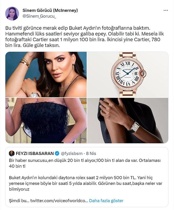 Bunu gören bir Twitter kullanıcısı, Buket Aydın'ın fotoğraflarını inceleyerek marka düşkünlüğünü daha da gözler önüne serdi.