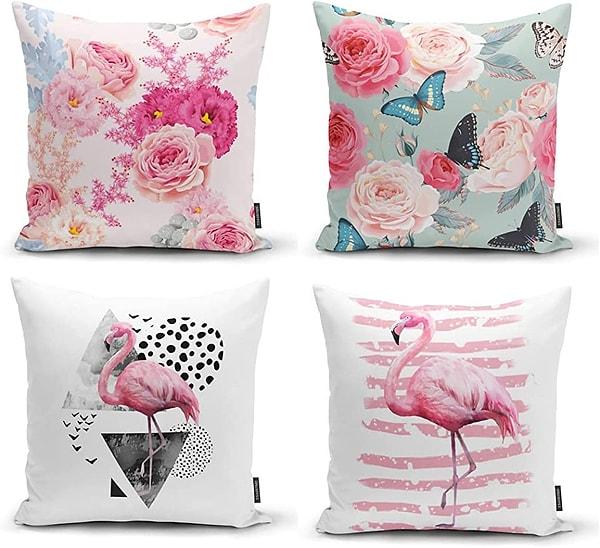13. Flamingo ve çiçek arasında kararsız kaldıysanız birbiriyle uyumlu harika bir yastık kılıfı seti.