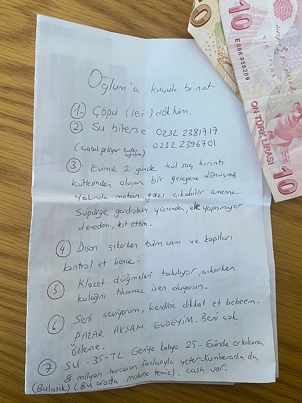 Oğlu evde tek kalacağı için not bırakan annenin yazdıkları şöyleydi: