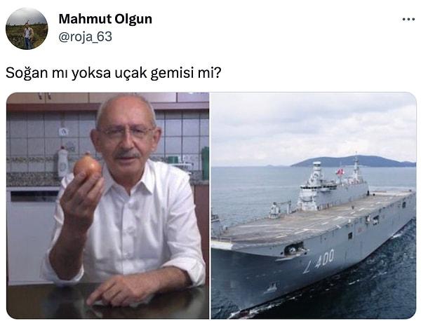Bir Twitter kullanıcısı da geçtiğimiz günlerde Kılıçdaroğlu'nun mutfaktaki sorunları işaret ettiği videoya gönderme yaparak alım gücüyle TCG Anadolu'yu mukayese etti.