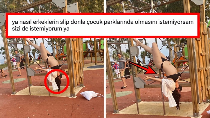 Bikiniyle Park Direğinde Sallanan Kadın Verdiği Pozla Tartışma Yarattı!