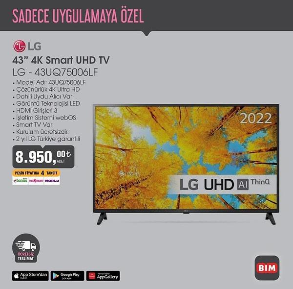 LG 43'' 4K Smart UHD TV 8.950 TL.