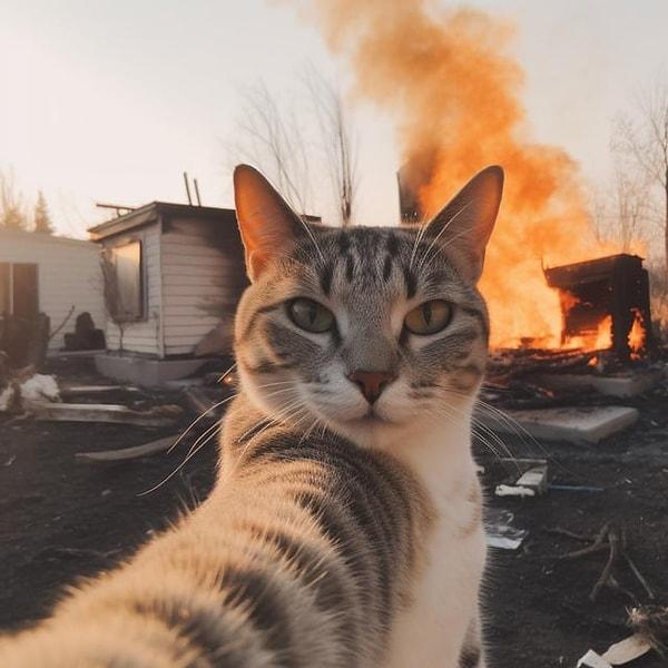 11. Mahalle yanarken selfie çeken kedi. :)