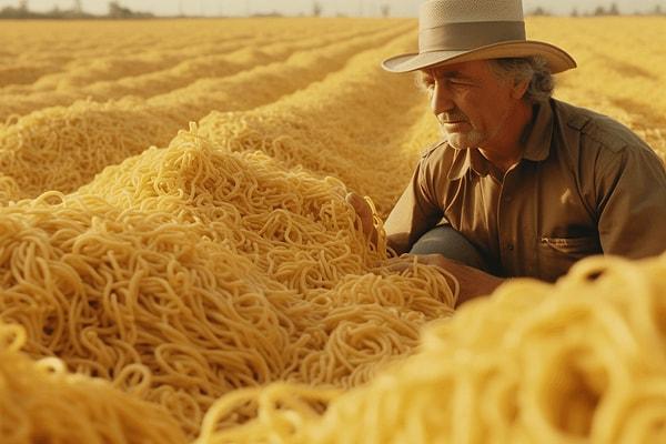 9. Spagetti hasatı. (İtalyanlar mutluluktan ağlıyor.)