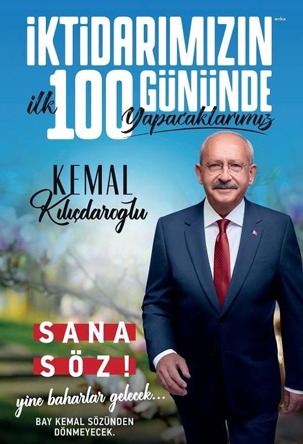 CHP Lideri, Millet İttifakı Cumhurbaşkanı Adayı Kemal Kılıçdaroğlu’nun; Cumhurbaşkanlığı Seçimini kazanması halinde ilk 100 gün içinde yapacakları, broşür haline getirildi.