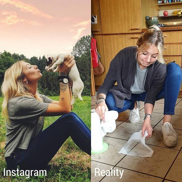 1. Kim Britt ise Instagram üzerinden gösterişli fotoğraflar paylaşan kişileri tiye alıyor. Köpeğiyle güzel vakit geçirirken çektiği fotoğrafın yanında bazı olumsuzlukları da vurgulamış.😂
