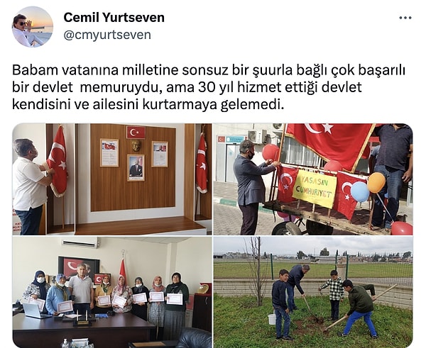 Özellikle de "Babam vatanına milletine sonsuz bir şuurla bağlı çok başarılı bir devlet  memuruydu ama 30 yıl hizmet ettiği devlet kendisini ve ailesini kurtarmaya gelemedi." tweeti boğazımızda bir yumru olmuştu.