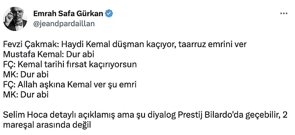 Hatta Tarihçi Emrah Safa Gürkan da Selim Erdoğan'ı doğrulayan bu paylaşımı yapmış.