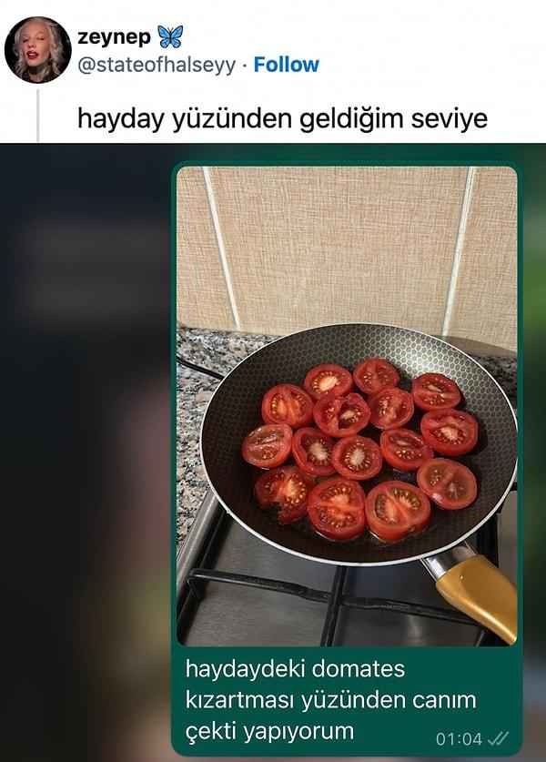 1. Bir Twitter kullanıcısının da canı Hay Day'deki leziz yemekler yüzünden domates kızartması çekmiş.