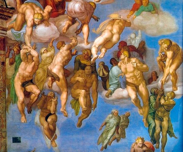 Michelangelo'nun öldüğü yıl, eski öğrencisi Daniele da Volterra, çıplak figürlerin üzerini boyaması için tutuldu.
