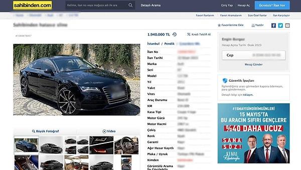 Sosyal medyada bugün gündem olan görsellerde ise Kılıçdaroğlu'nun araç satış platformu sahibinden.com'a ilan verdiği iddia edilmişti.