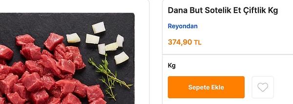 Aynı marketten bir kilogram kırmızı et almak istediğimizde ise bu fiyat 374 TL oluyor.