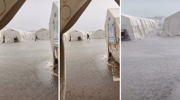 Depremin 74. gününde hala çadırlarda yaşamını sürdürmeye çalışan halk bir de şiddetli yağmurlarla mücadele ediyor.