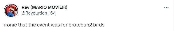 1. "Etkinliğin kuşları koruması için yapılması ironik."