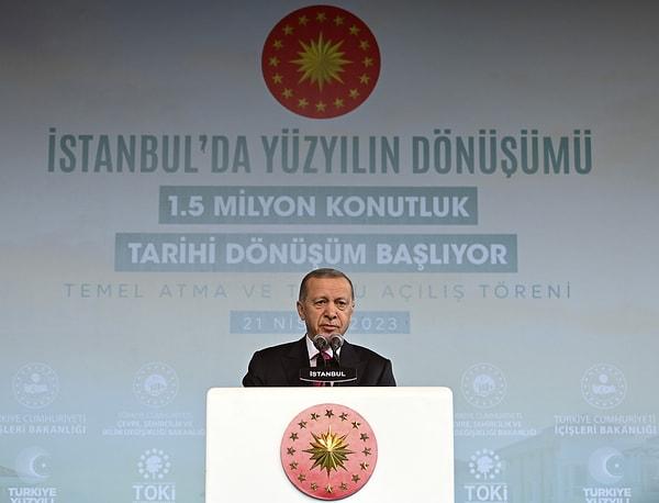 Erdoğan, kentsel dönüşümde "İlk müjde" olarak "Kentsel Dönüşümde Yarısı Bizden kampanyası" açıkladı.