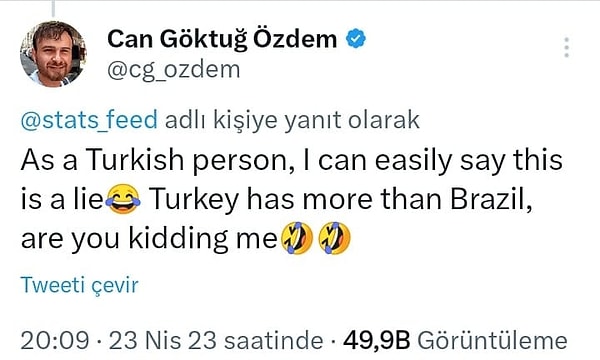 "Bir Türk olarak çok kolay söyleyebilirim ki bu bir yalan. Türkiye'nin oranı Brezilya'dan fazla, dalga mı geçiyorsunuz?" 👇