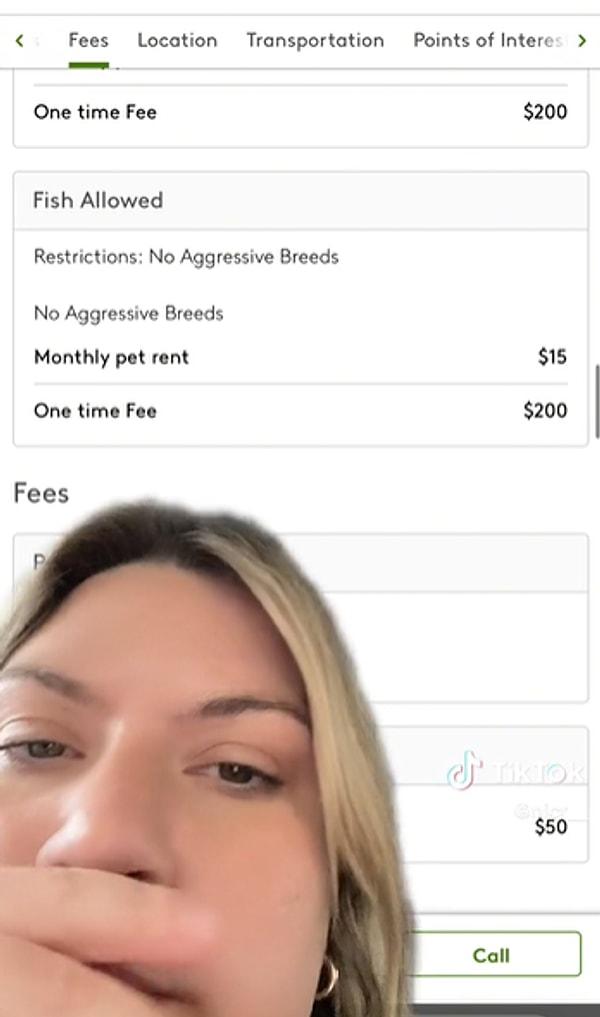 TikTok'ta 'Nic' ismi ile paylaşım yapan genç kadın, kiraladığı apartmanda balığı için "tek seferlik 200 dolar, her ay ekstra 15 dolar" ücret ödemek zorunda olduğunu söyledi.