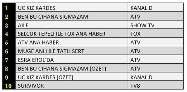 TOTAL İLK 10 PROGRAM