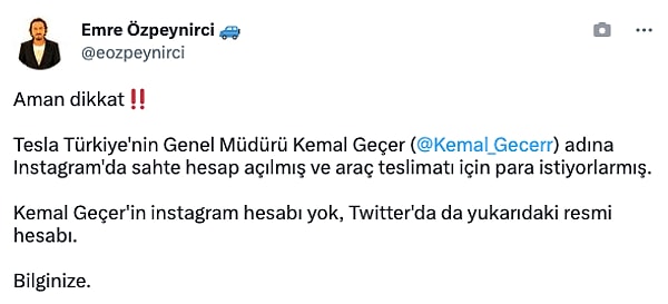 Kemal Geçer adına açılan Instagram hesabını Gazeteci Emre Özpeynirci gündeme getirdi.