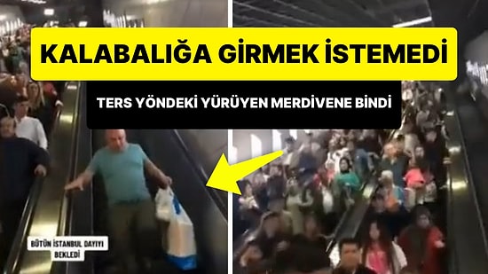 Kalabalığın İçine Girmemek İçin Ters Yöndeki Yürüyen Merdivenden Aşağı İnmeye Çalışan Dayı