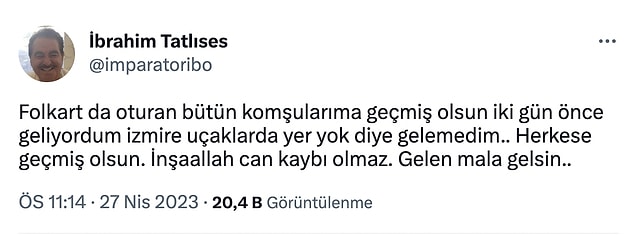 Yang�n ��kan �zmir'deki Folkart Sitesi'nde Ev Sahibi Olan �brahim Tatl�ses'ten �lk A��klama Geldi