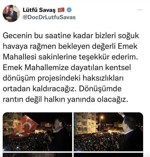 Bu paylaşımın ardından da Lütfü Savaş'ın daha önce kentsel dönüşüm projelerine karşı çıktığı hatırlatılarak Görür'e tepki gösterildi.