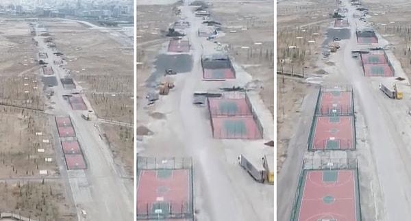 Atatürk Havalimanı'nıdan son çekilen görüntülere piste çok sayıda basketbol sahası yapıldığı görüldü.