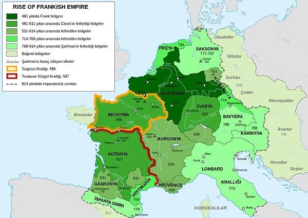 Şarlman, 772'den 804'e kadar süren bir dizi savaşla Frank Krallığı'nı genişletti.