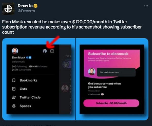 Elon Musk’ın gizli ikinci Twitter hesabını yanlışlıkla afişe etti: Platformun abonelik hizmetinin reklamını yapmak için Twitter ayarları menüsünün ekran görüntüsünü tweet atan Musk'ın köşede ikinci hesabı göründü.