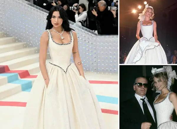 1. Платье Дуа Липы — дань уважения последнему платью Клаудии Шиффер из осенне-зимней коллекции Chanel Haute Couture 1992 года