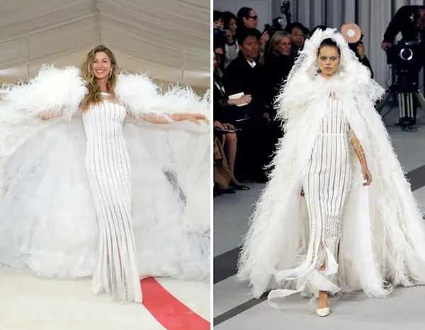 4. Жизель Бюндхен надела платье Chanel Haute Couture весна-лето 2007 года, которое она ранее надевала на фотосессию Harper's Bazaar, где фотографом был сам Карл