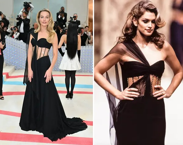 6. Марго Робби надела ремейк платья Chanel, смоделированного Синди Кроуфорд в 1993 году. Свой наряд она прокомментировала так: «На самом деле я действительно чувствую себя в нем прекрасно»