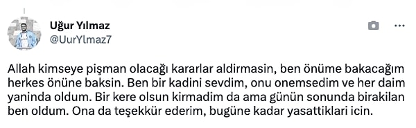 Kullanıcı acısını yine de sevdiği kadına teşekkür ederek anlatarak içimizi burktu.