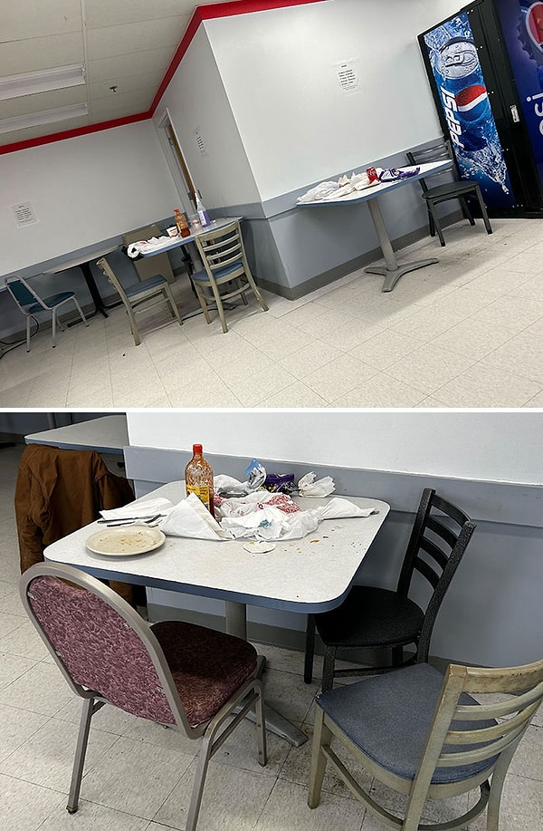 7. «Беспорядок, который оставили мои коллеги. Тем из вас, кто скажет, что я должен был это убрать, я не буду убирать чей-то беспорядок в свой 20-минутный перерыв»