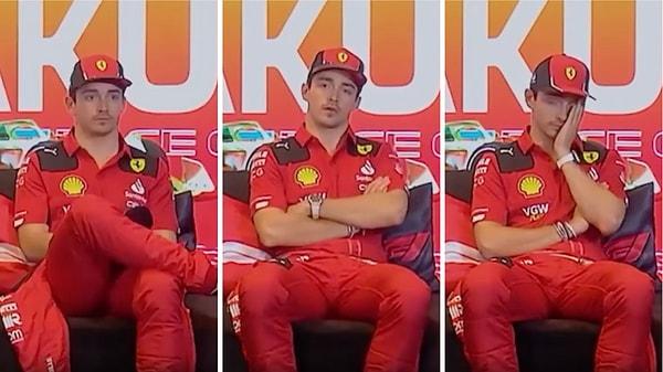 Red Bull pilotlarına art arda soru soran gazetecilerin kendisini yok saymasına canı sıkılan Leclerc'in tavırları sosyal medyada çok konuşuldu.