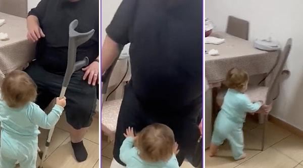 Müzik bir kızın, ayağı kırılan babasına yardım ettiği anlar sosyal medyada viral oldu.
