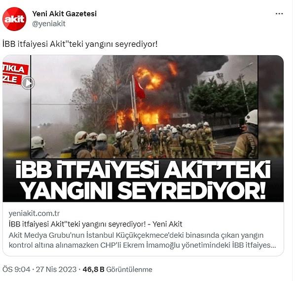Yangının ardından Yeni Akit gazetesi, yangına kasıtlı olarak müdahale edilmediğini savundu ve İBB Başkanı Ekrem İmamoğlu'nu yangına seyirci kalmakla suçladı.
