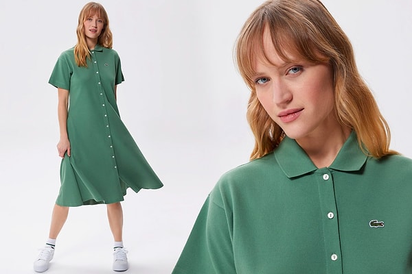 Lacoste Kadın Regular Fit Kısa Kollu Polo Yaka Yeşil Elbise