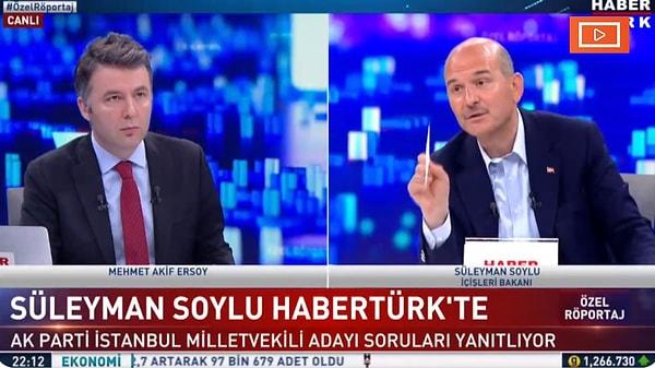 Bugün ise HaberTürk kanalına katan Süleyman Soylu, Mehmet Akif Ersoy'un sorularını cevapladı. Ancak Soylu'nun Ersoy'a "bir tanem" demesi sosyal medyada kısa sürede gündem oldu.